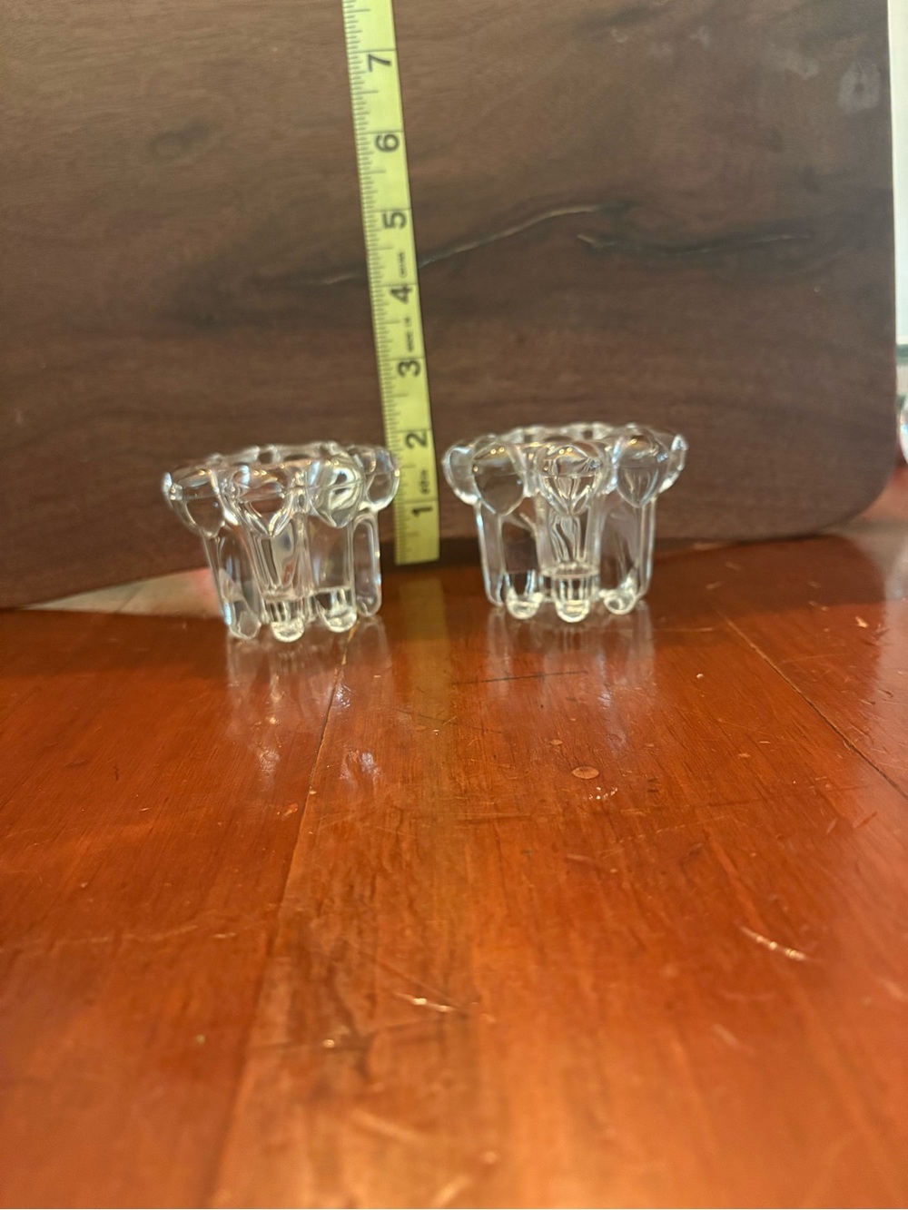 Clear Glass Flower Bud Taper Candle Holders - Set of 2
